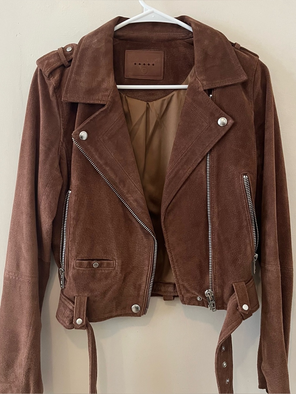 Blank NYC | cropped brown suede moto jacket